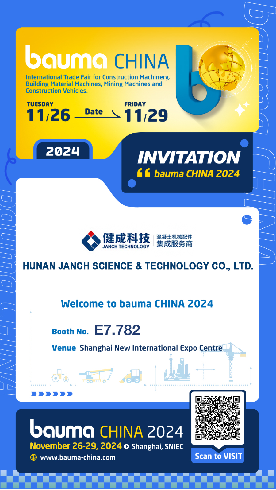 ✨Welcome to visit our booth E7.782 at the 2024 bauma China！